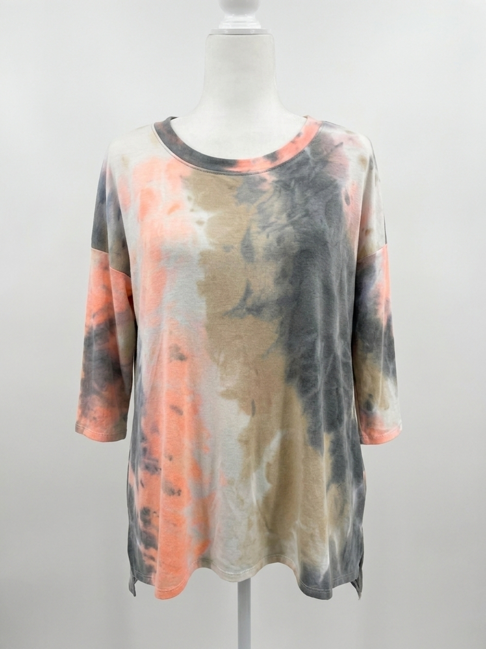 NEW HONEYME tie dye 3/4 top in coral/grey